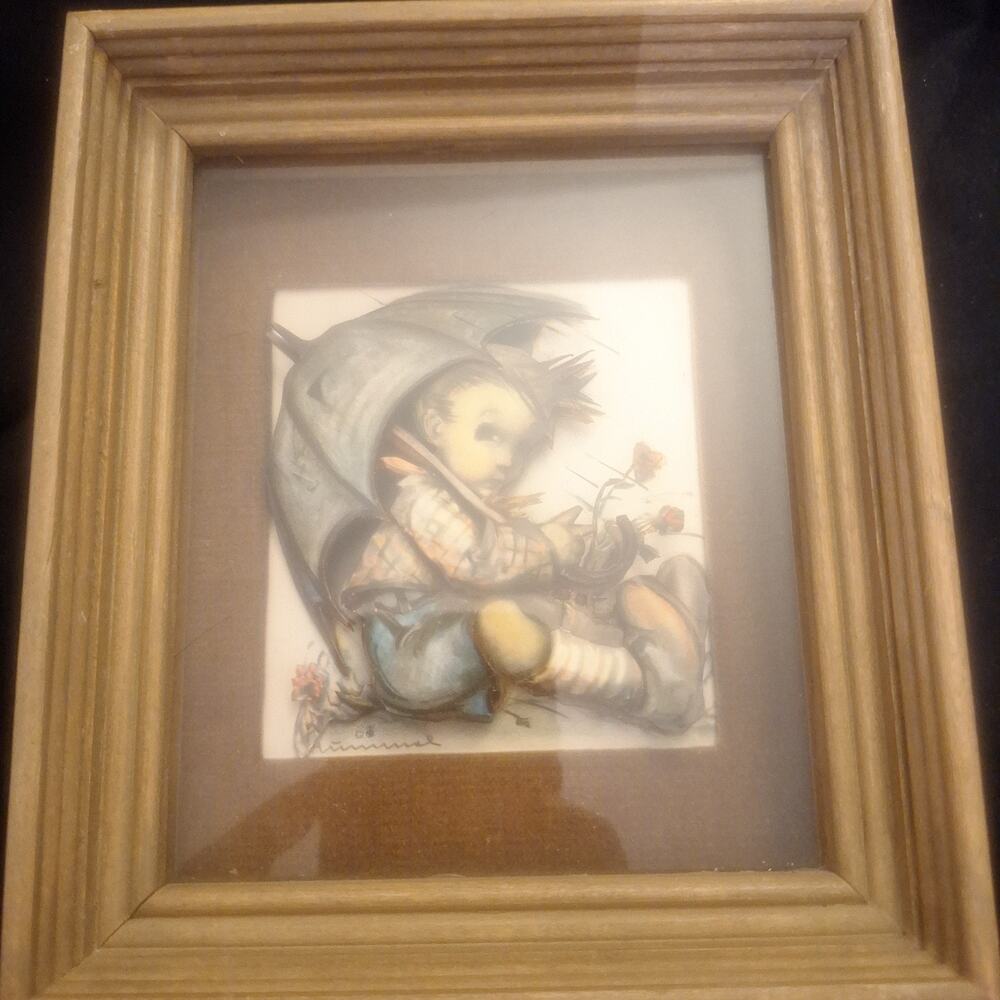 Vintage 3D B. Hummel Shadowbox Framed "Rainy Day" Germany